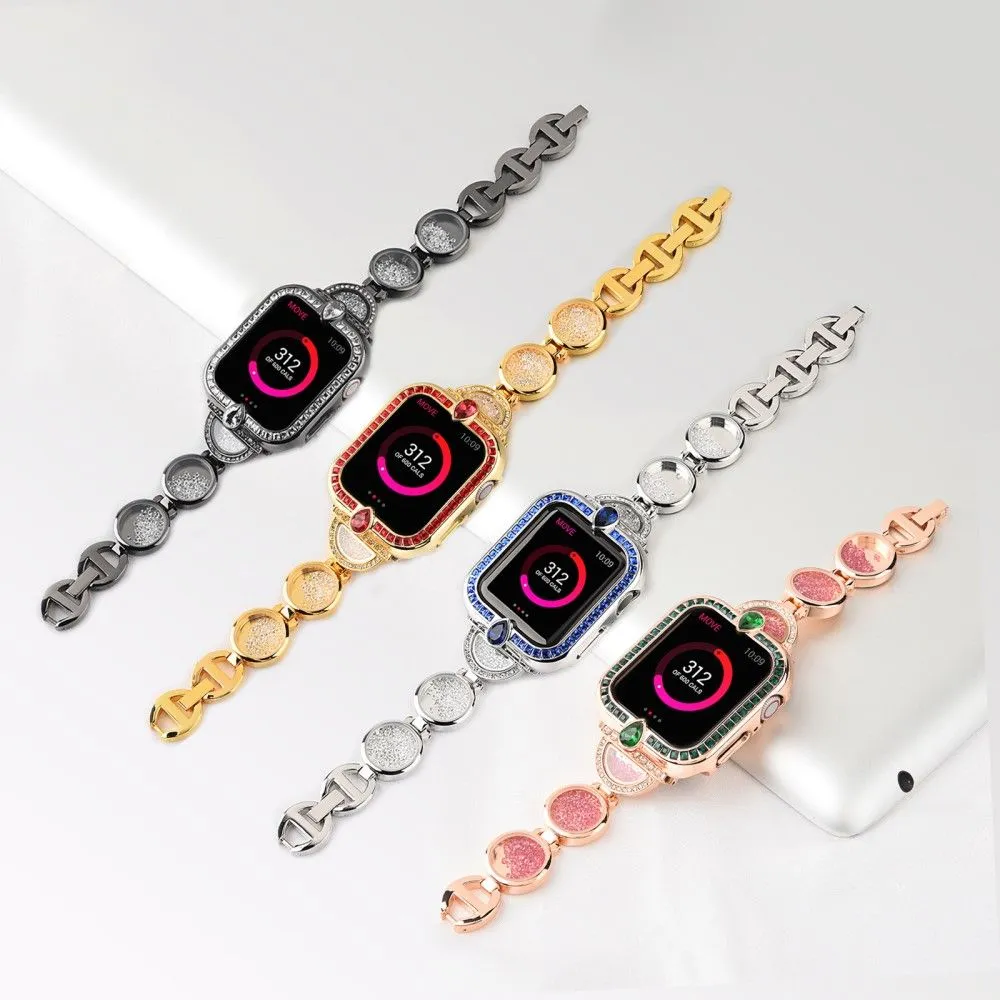 Apple Watch (45mm) unique rhinestone décor stainless steel watch strap - Silver