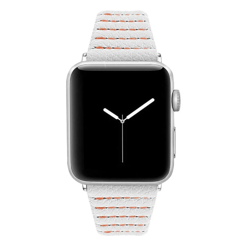 Apple Watch (45mm) wave texture genuine leather watch strap - White