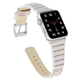 Apple Watch (45mm) wave texture genuine leather watch strap - White