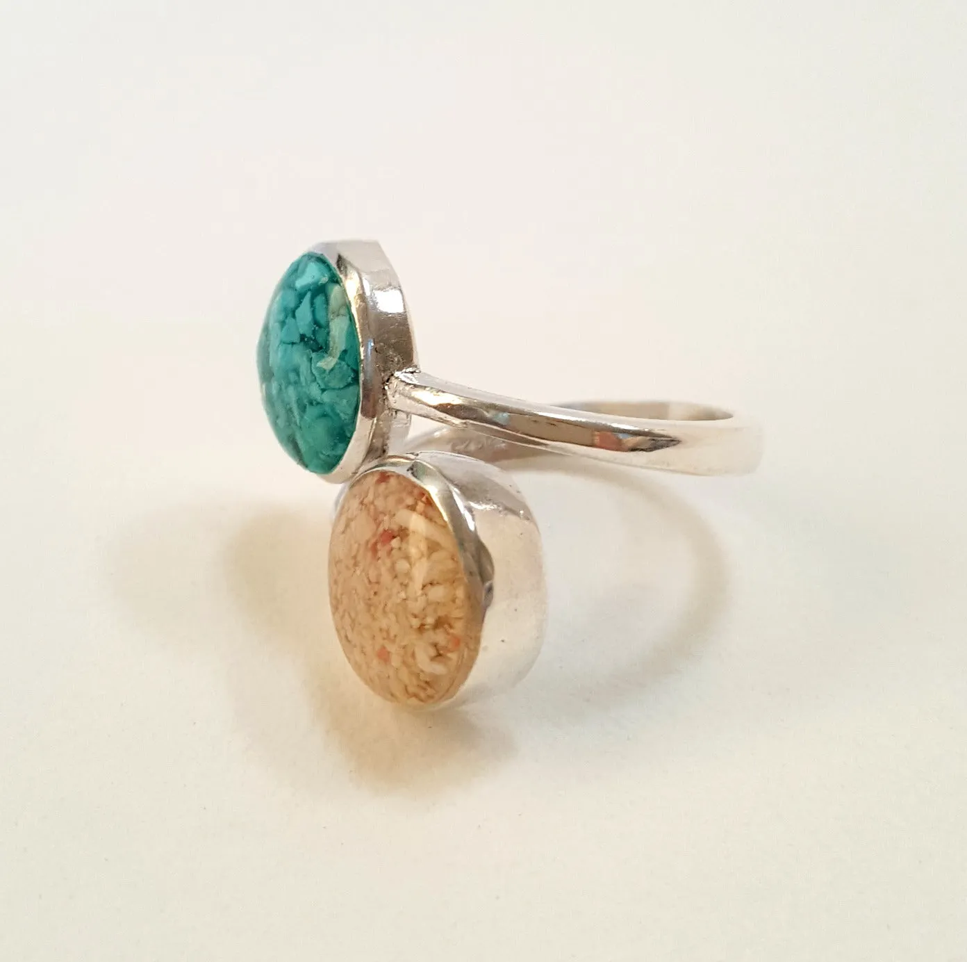 Artisan Turquoise and Sand Ring In Sterling Silver Beachy Boho