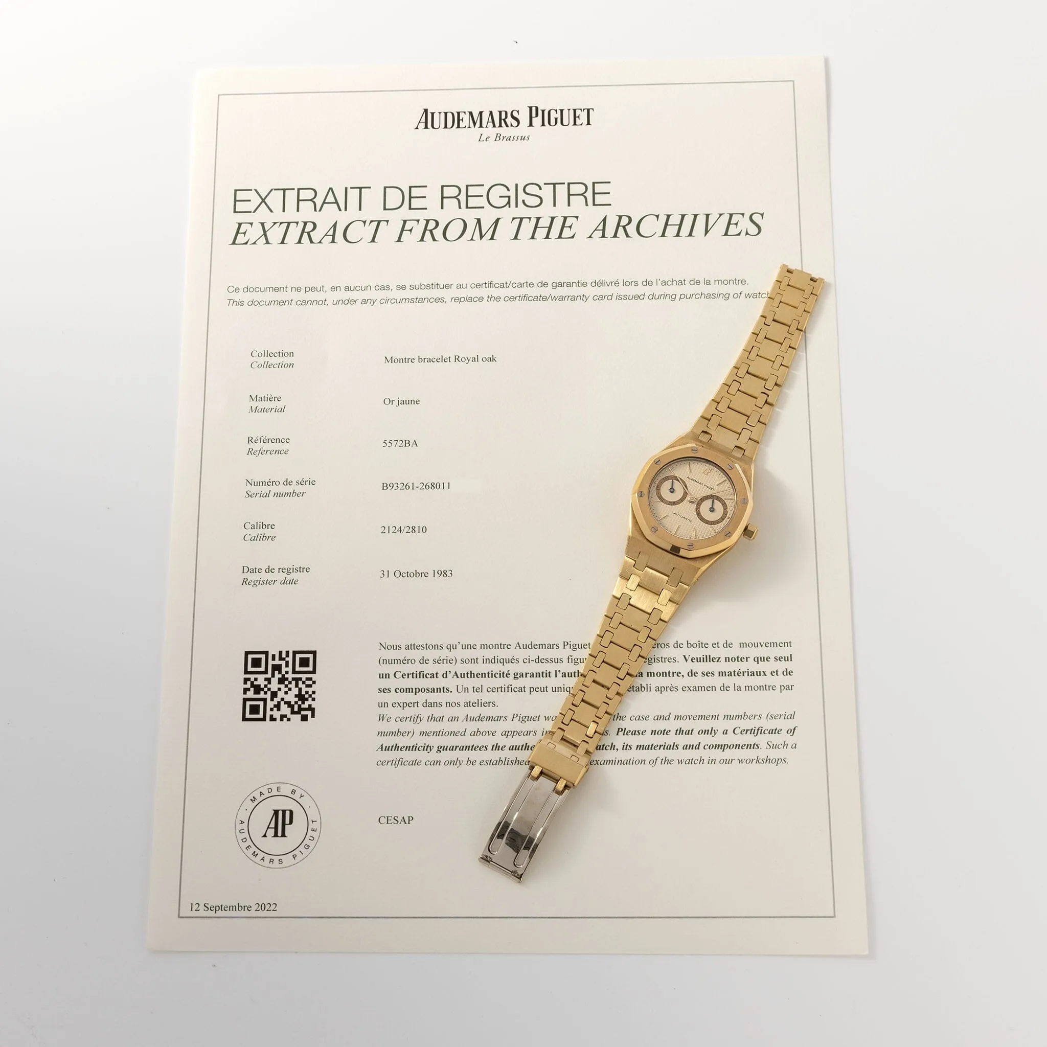 Audemars Piguet Royal 5572BA Oak Day-Date 18kt Yellow Gold "Owl" With Archive Extract