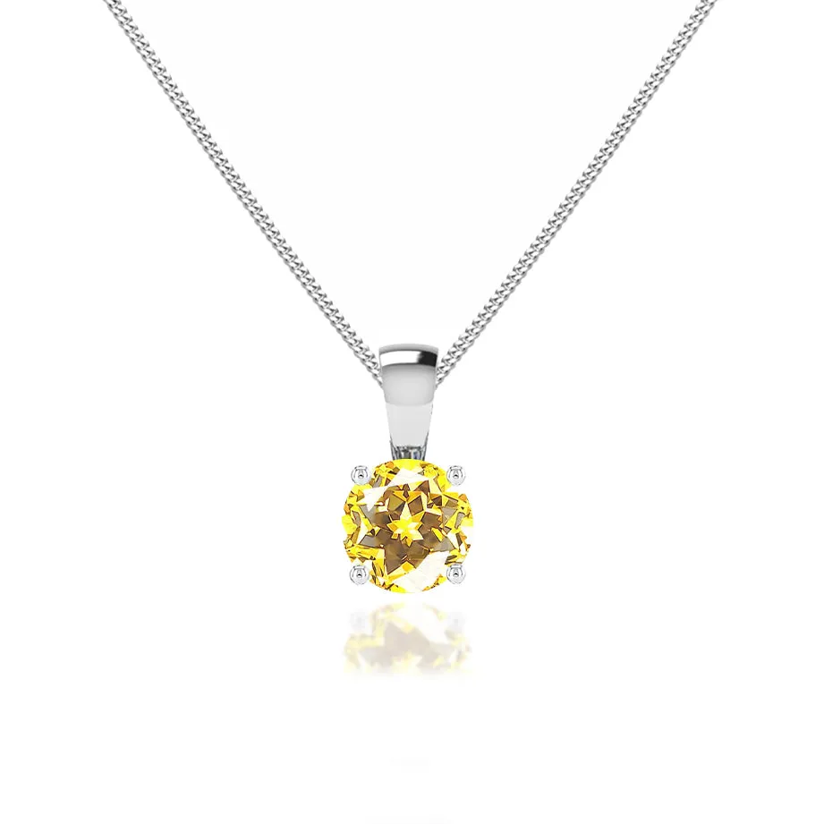 AURORA - Round Yellow Sapphire 18k White Gold Solitaire Pendant