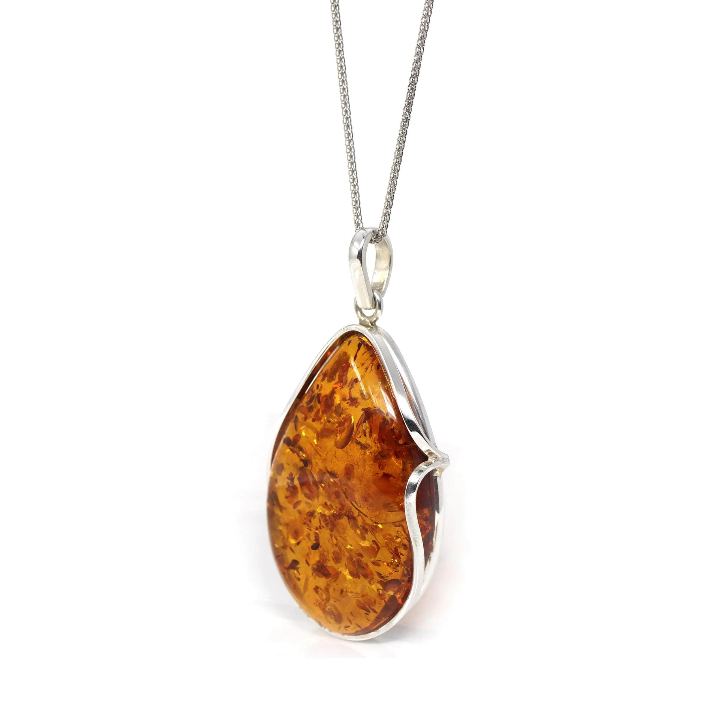 Baikalla™ Sterling Silver Elegant Amber Pear- Cabochon Cut Pendant