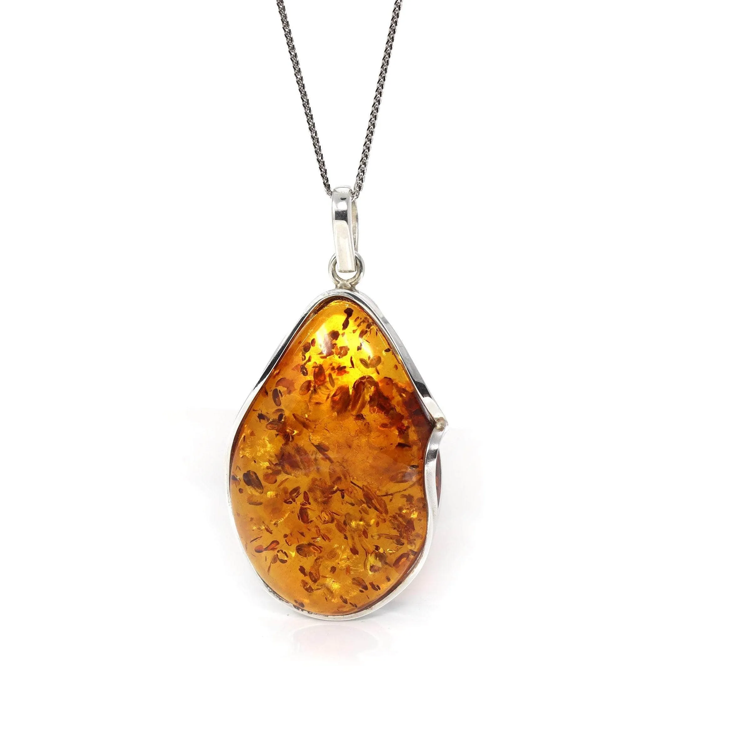 Baikalla™ Sterling Silver Elegant Amber Pear- Cabochon Cut Pendant