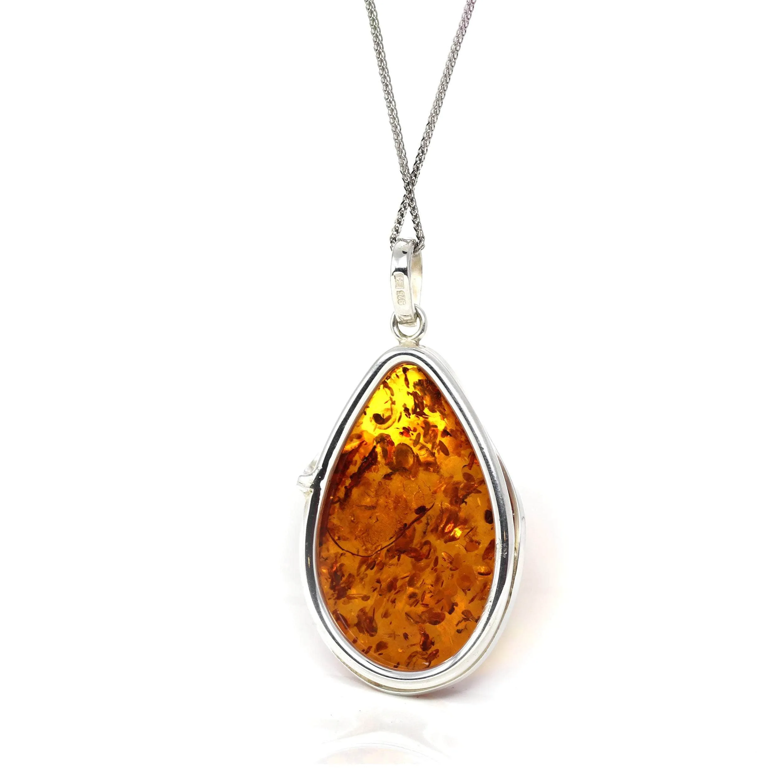 Baikalla™ Sterling Silver Elegant Amber Pear- Cabochon Cut Pendant