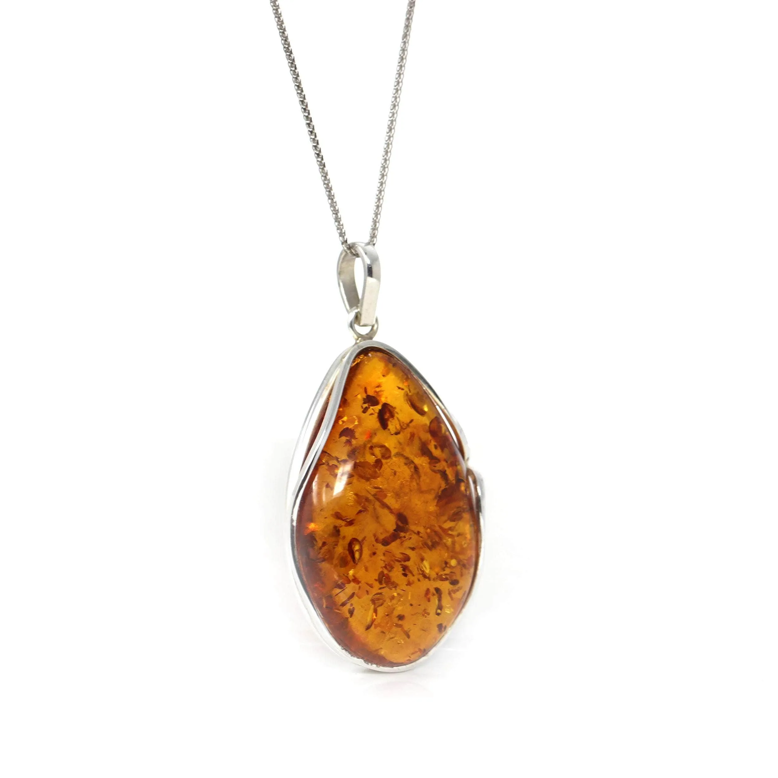 Baikalla™ Sterling Silver Elegant Amber Pear- Cabochon Cut Pendant