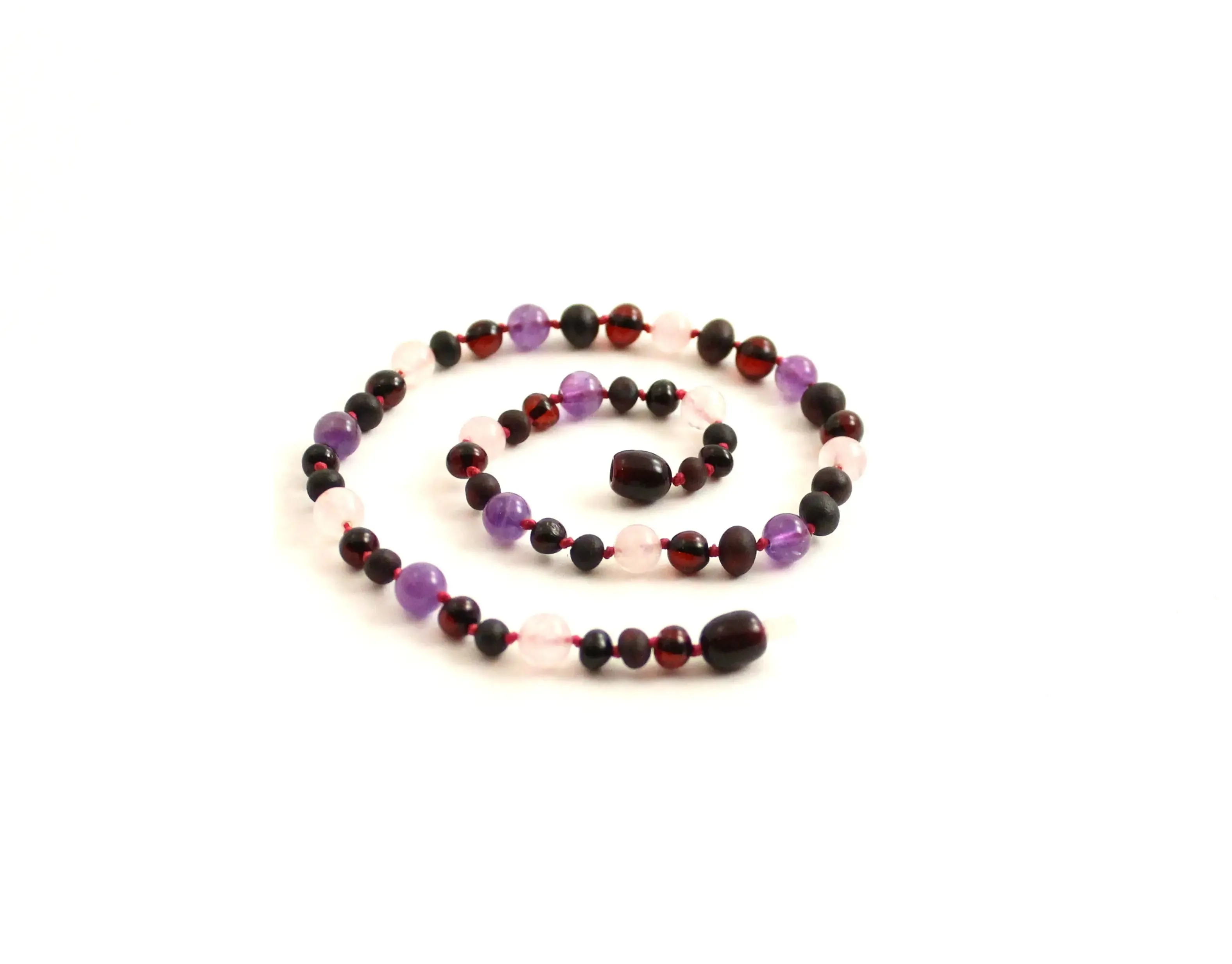 Baltic Amber, Amethyst and Rose Quartz Necklace Children Adult