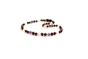 Baltic Amber, Amethyst and Rose Quartz Necklace Children Adult