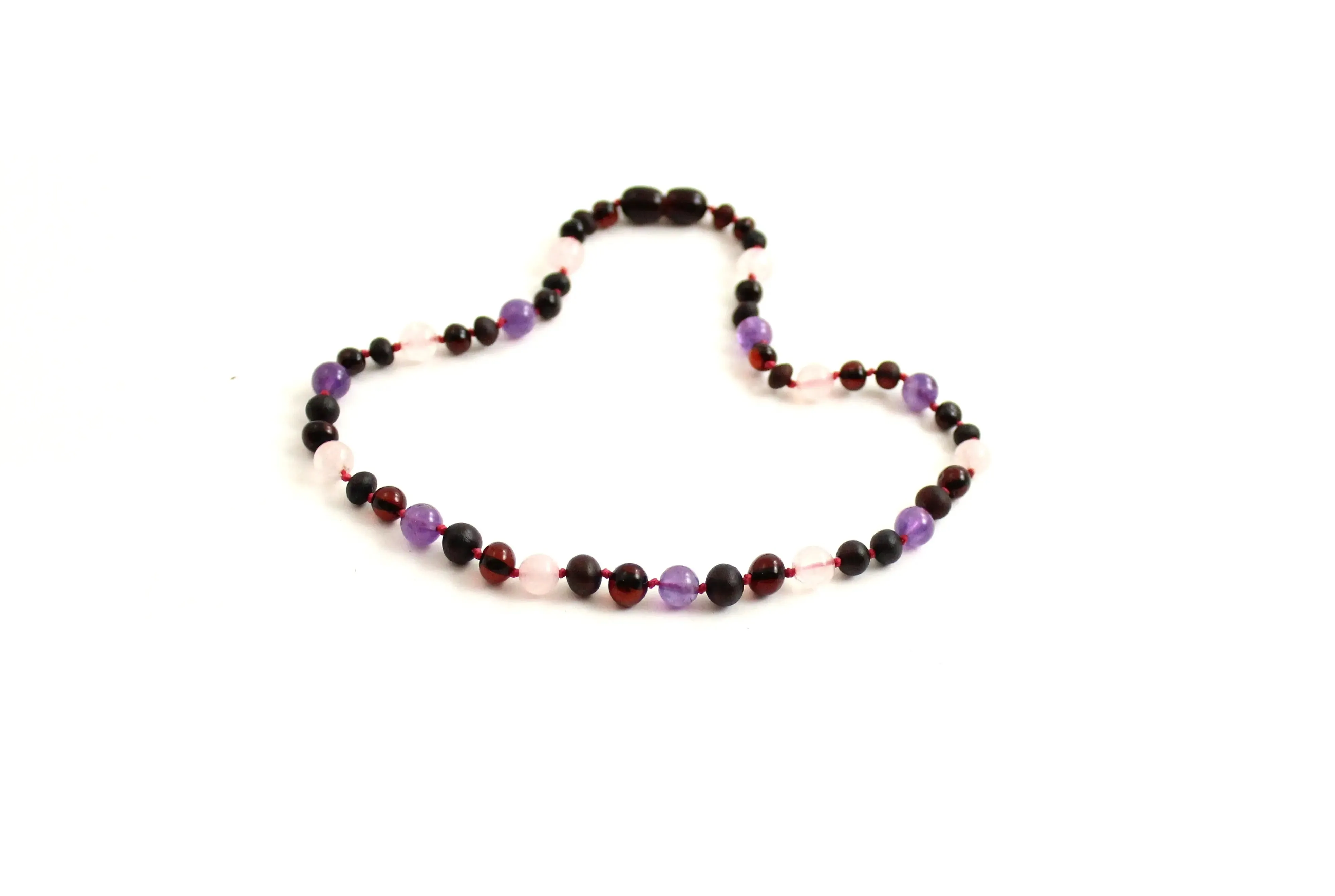 Baltic Amber, Amethyst and Rose Quartz Necklace Children Adult