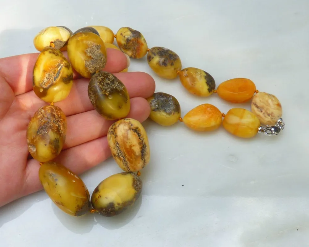 Baltic Amber Butterscotch Necklace Raw Olive Beads Untreated Jewelry 22.5" 74.3 gram