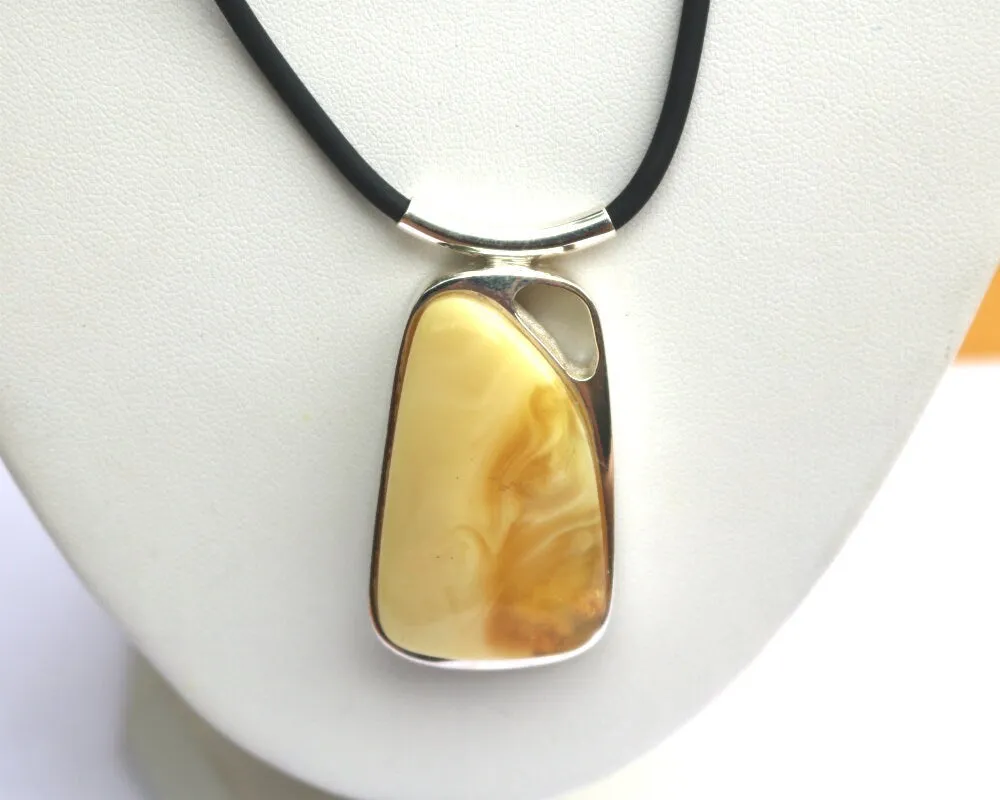 Baltic Amber Choker Pendant Butterscotch Necklace Cord Adjustable Unisex Jewelry 22.3 gram 925 Silver