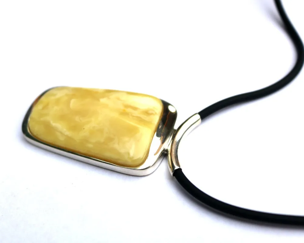 Baltic Amber Choker Pendant Butterscotch Necklace Cord Adjustable Unisex Jewelry 22.3 gram 925 Silver