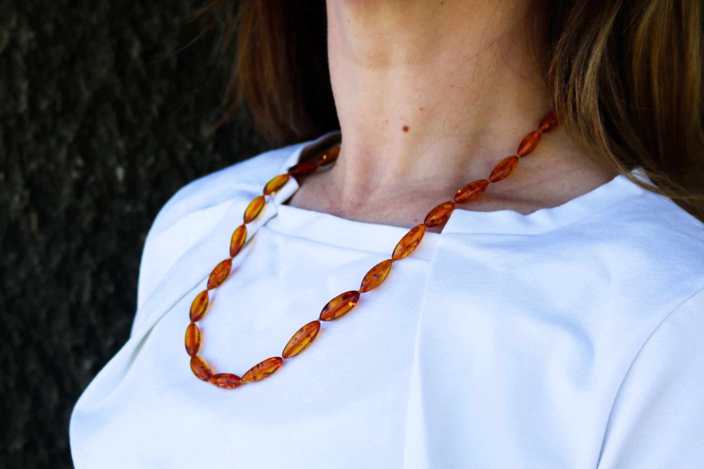 Baltic Amber Honey Necklace Marquise Beads 24" 15.8 gram