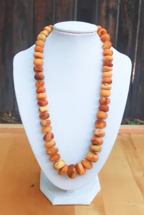 Baltic Amber Necklace Antique Butterscotch Rondelle Beads Egg Yolk Unpolished Jewelry 21.5" 64.7 gram