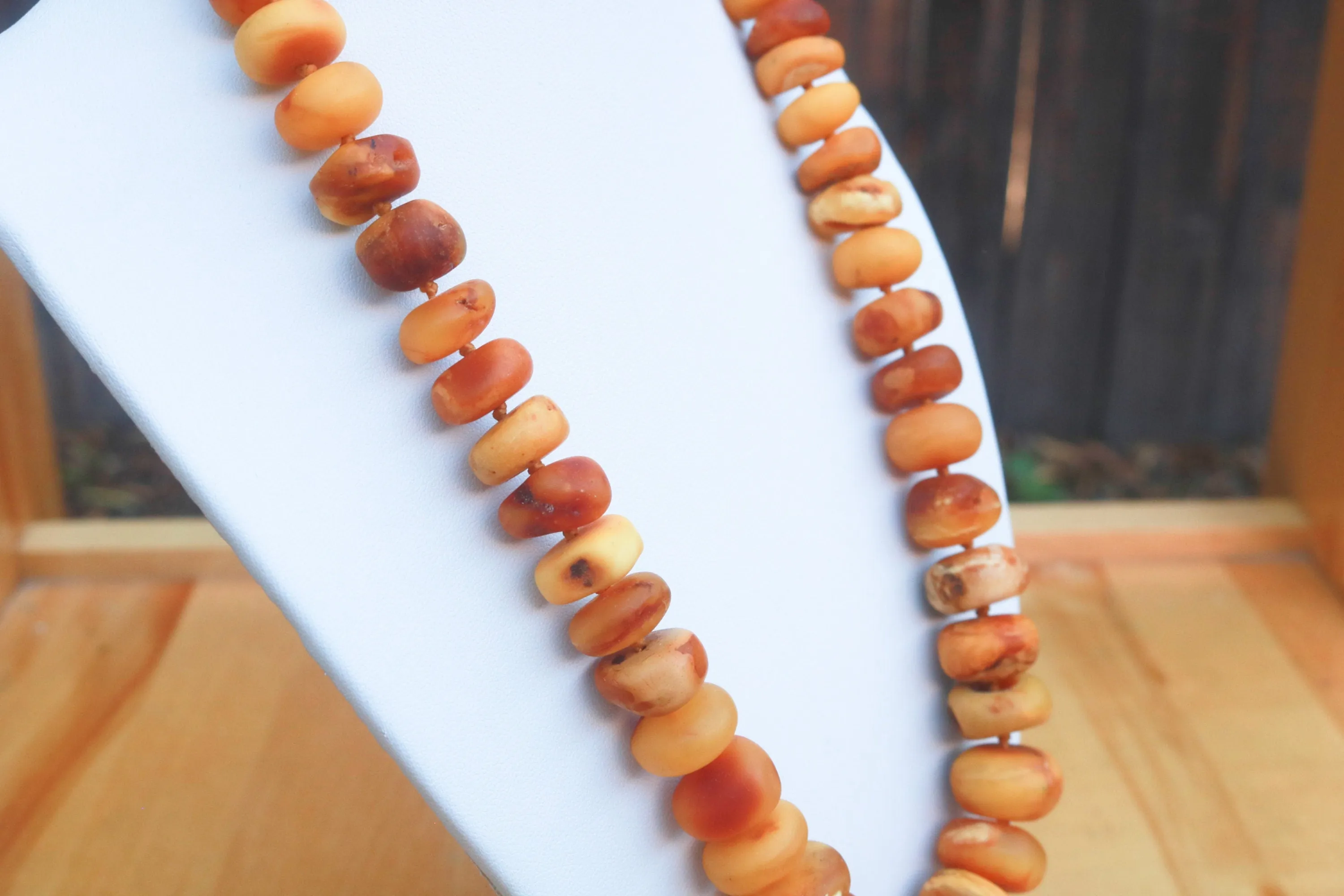 Baltic Amber Necklace Antique Butterscotch Rondelle Beads Egg Yolk Unpolished Jewelry 21.5" 64.7 gram