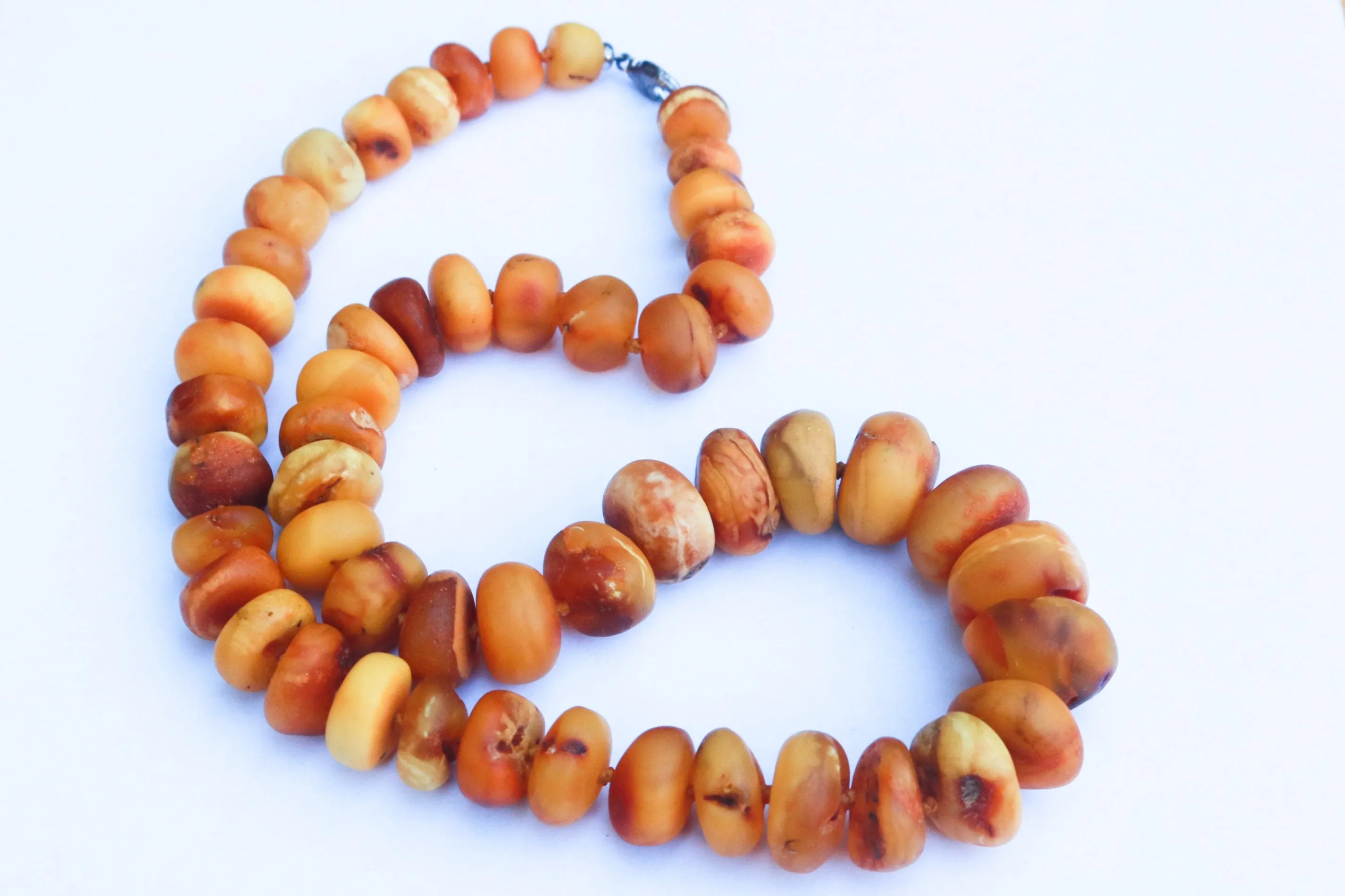 Baltic Amber Necklace Antique Butterscotch Rondelle Beads Egg Yolk Unpolished Jewelry 21.5" 64.7 gram