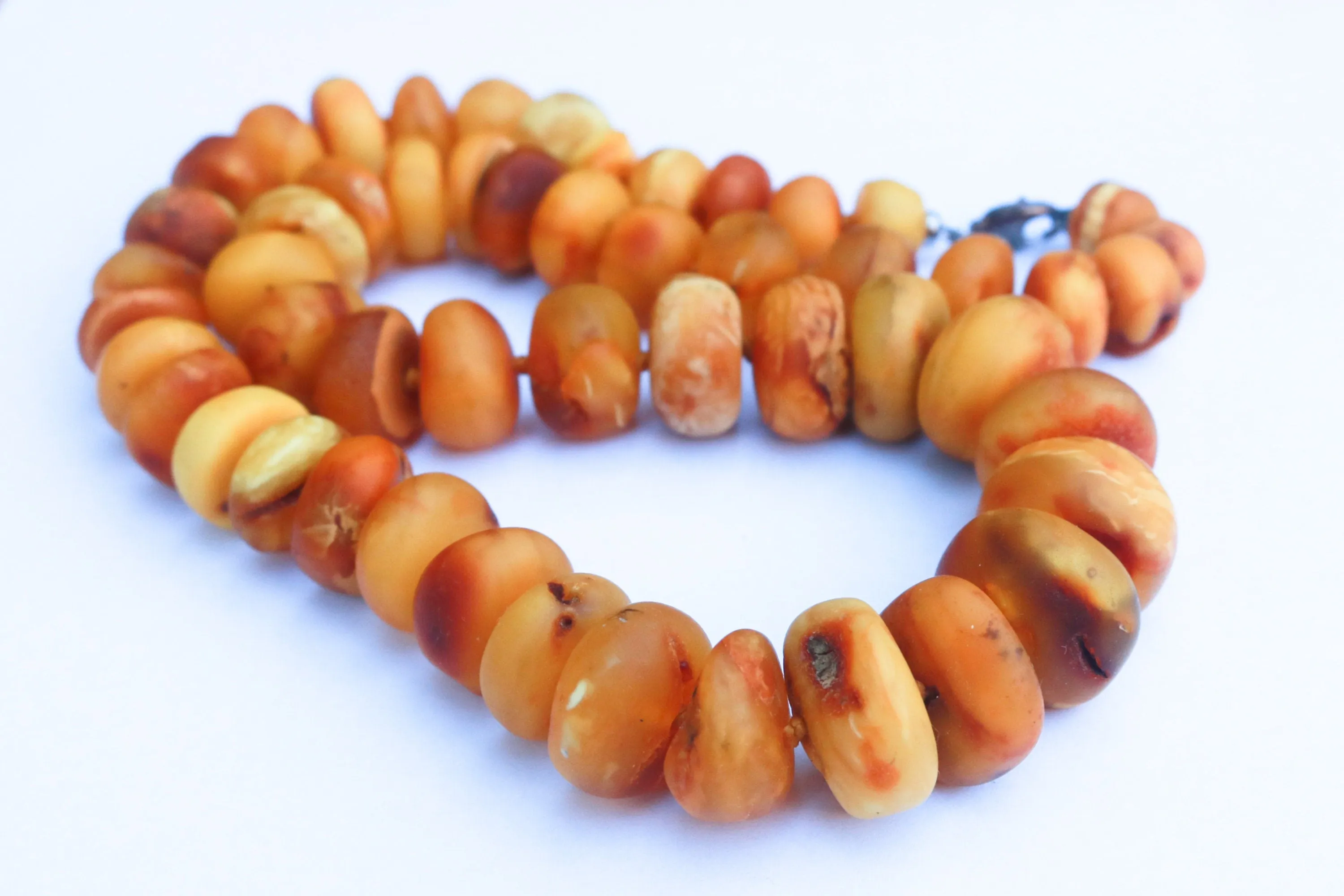 Baltic Amber Necklace Antique Butterscotch Rondelle Beads Egg Yolk Unpolished Jewelry 21.5" 64.7 gram