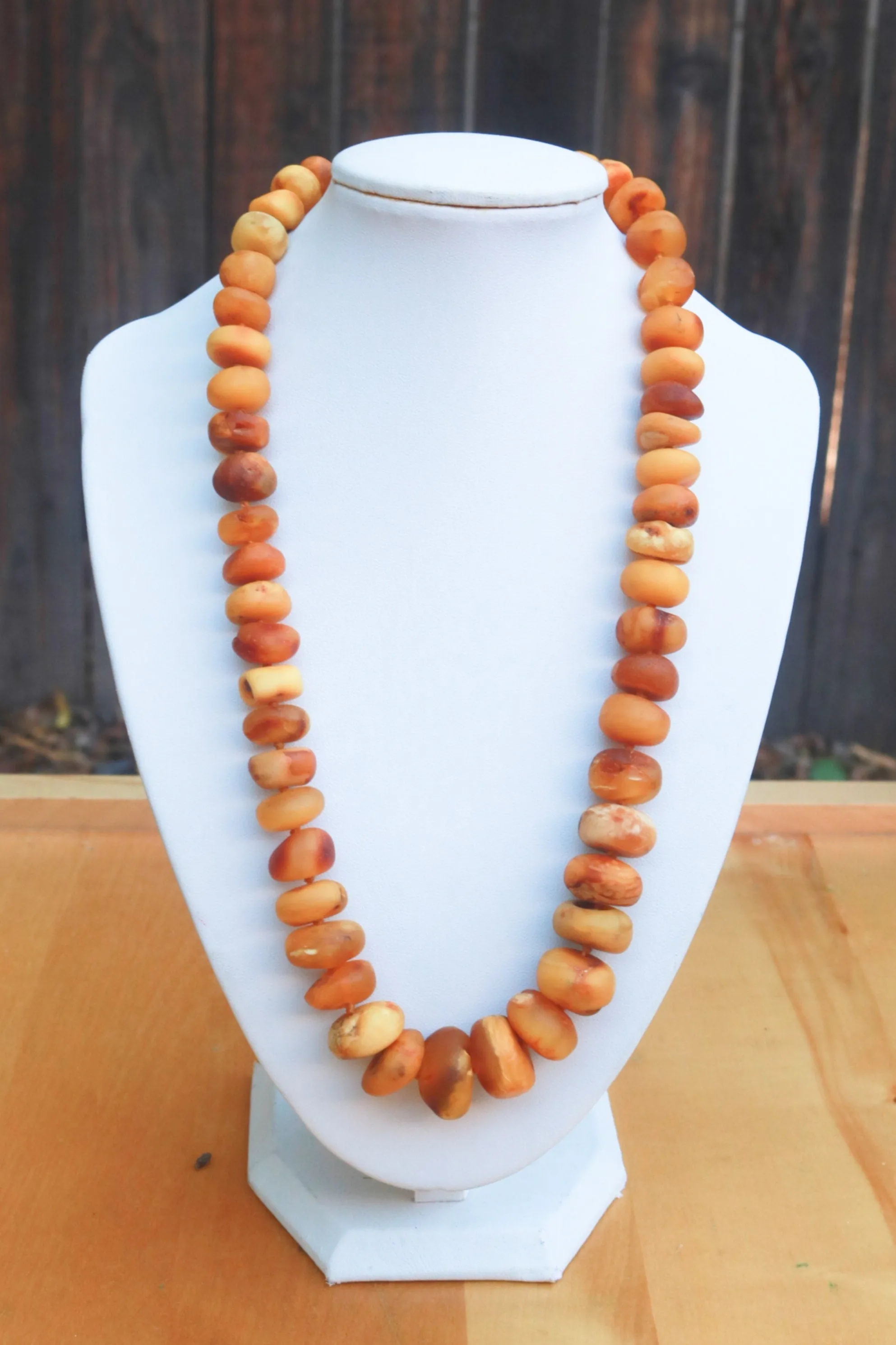 Baltic Amber Necklace Antique Butterscotch Rondelle Beads Egg Yolk Unpolished Jewelry 21.5" 64.7 gram