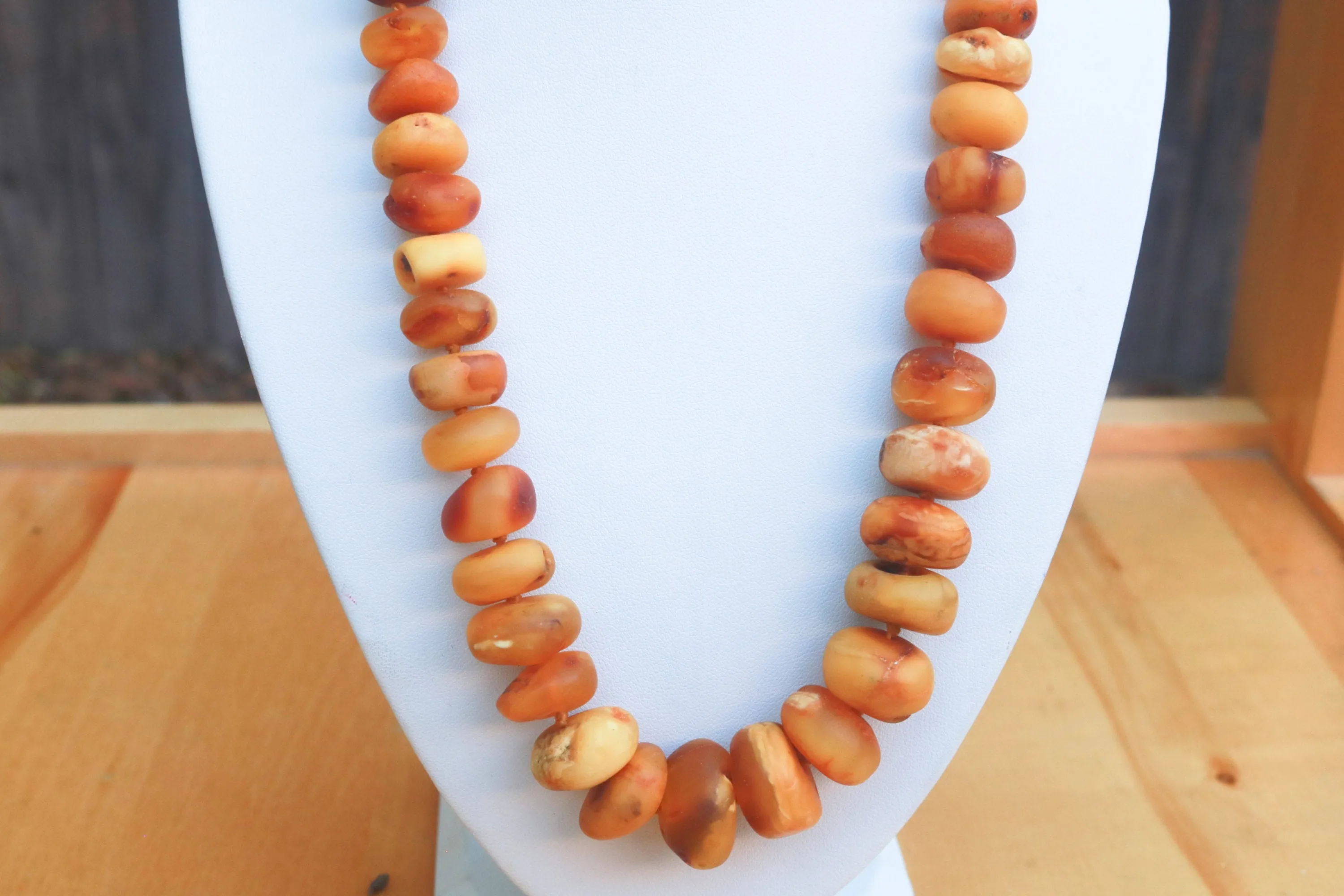 Baltic Amber Necklace Antique Butterscotch Rondelle Beads Egg Yolk Unpolished Jewelry 21.5" 64.7 gram