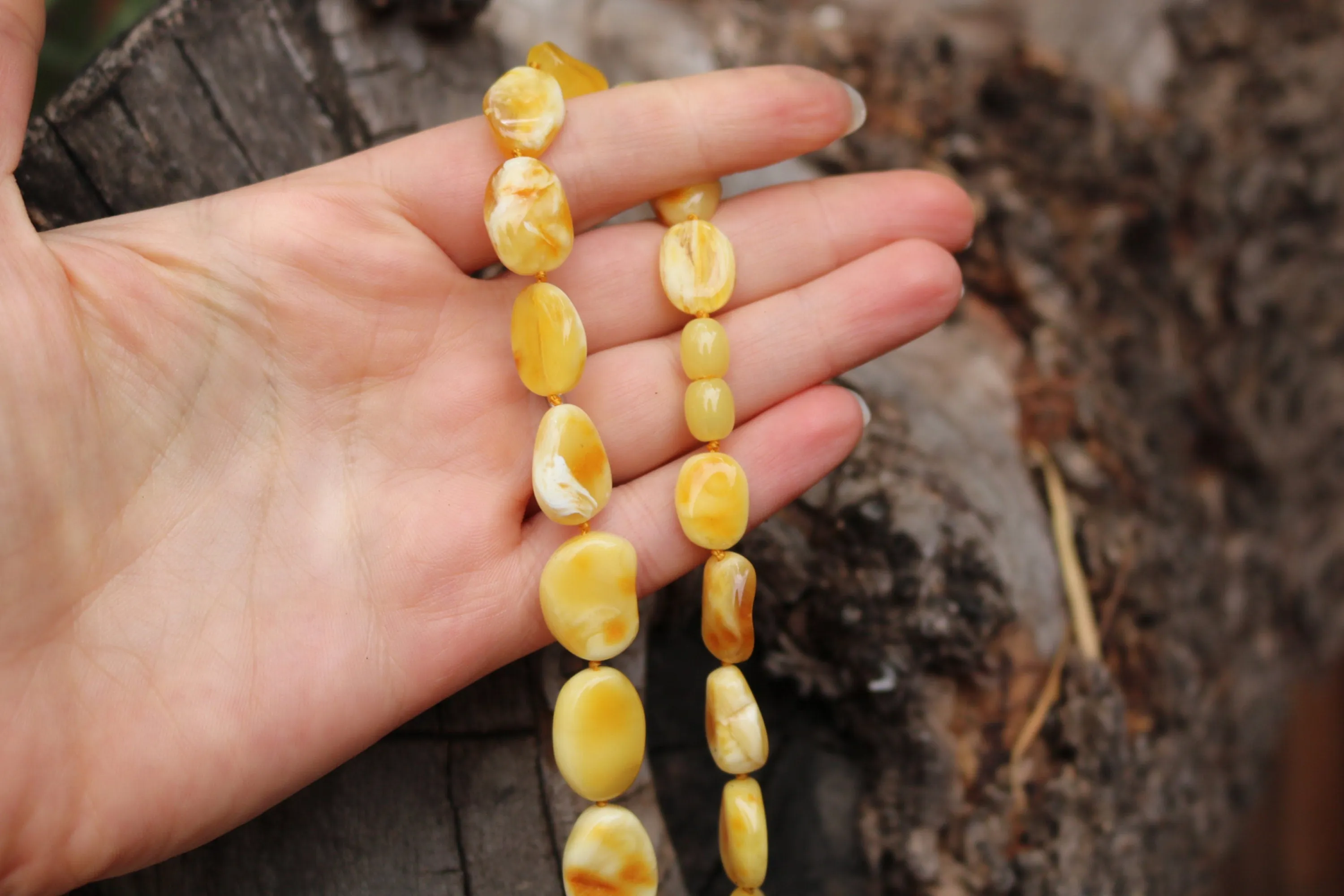 Baltic Amber Necklace Butterscotch Beads Natural Untreated Unisex Jewelry 20.5″ 26.5 gram