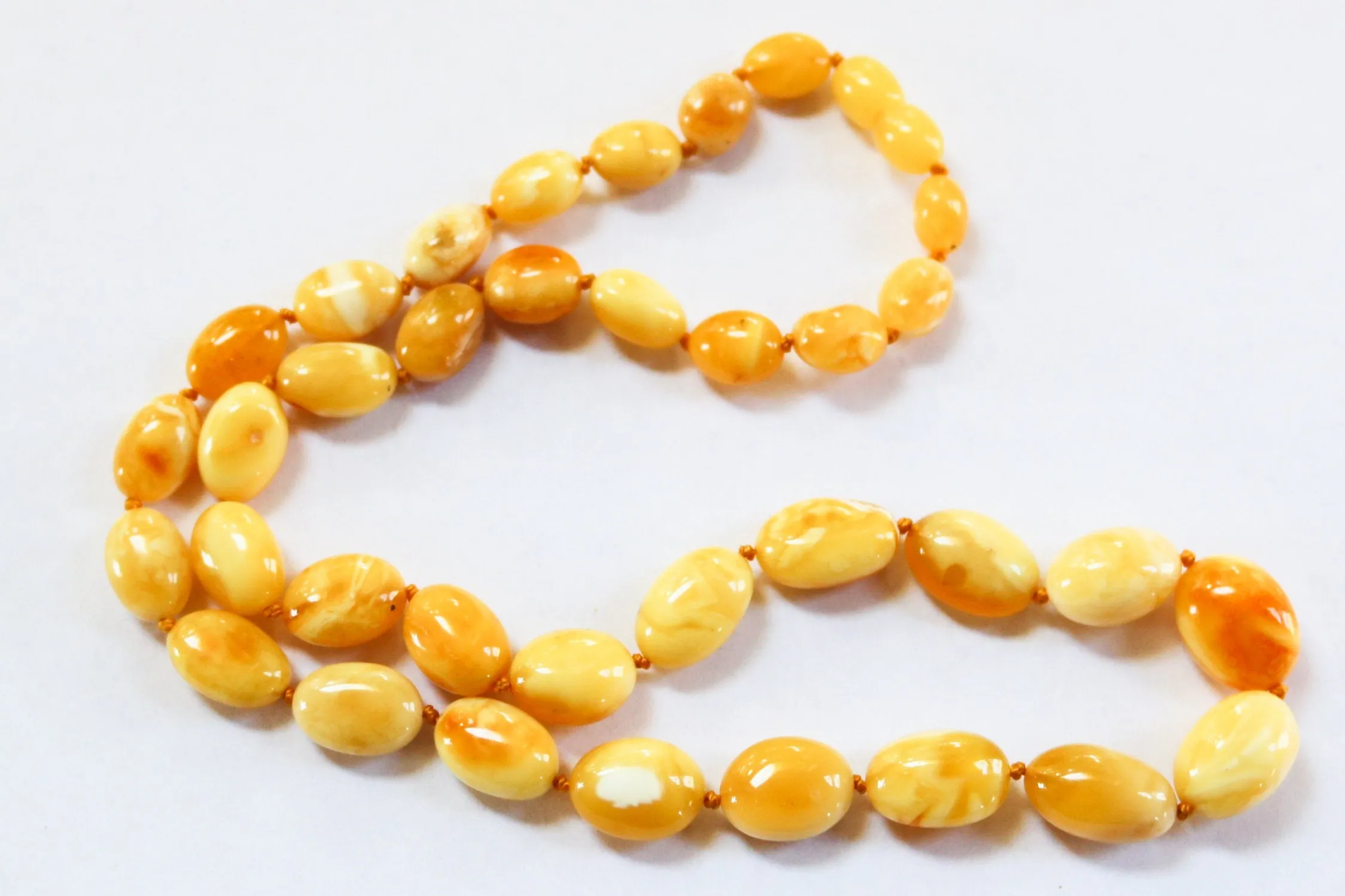 Baltic Amber Necklace Butterscotch Olive Beads Natural Milky Untreated 20" 18.5 gram