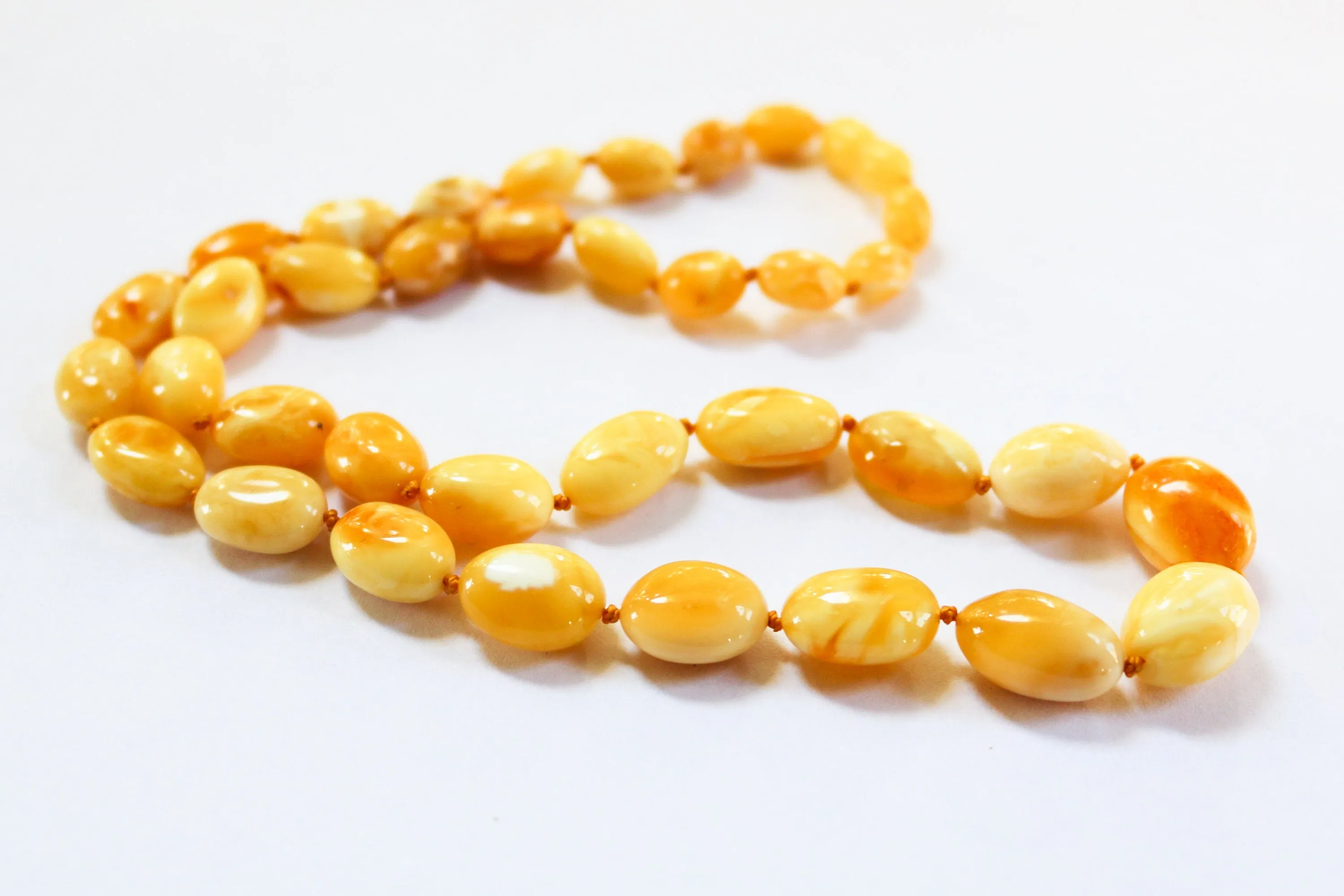 Baltic Amber Necklace Butterscotch Olive Beads Natural Milky Untreated 20" 18.5 gram