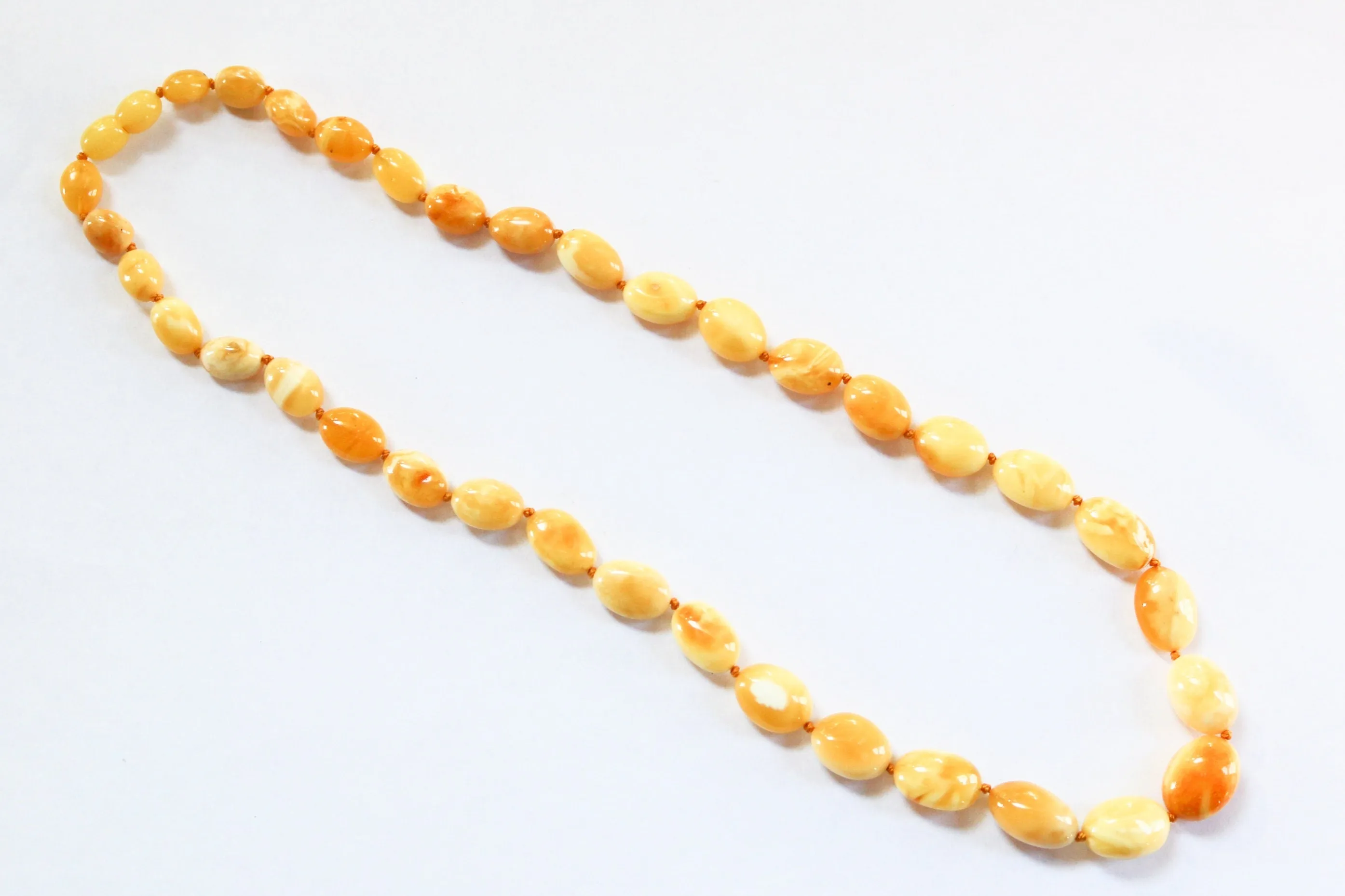 Baltic Amber Necklace Butterscotch Olive Beads Natural Milky Untreated 20" 18.5 gram