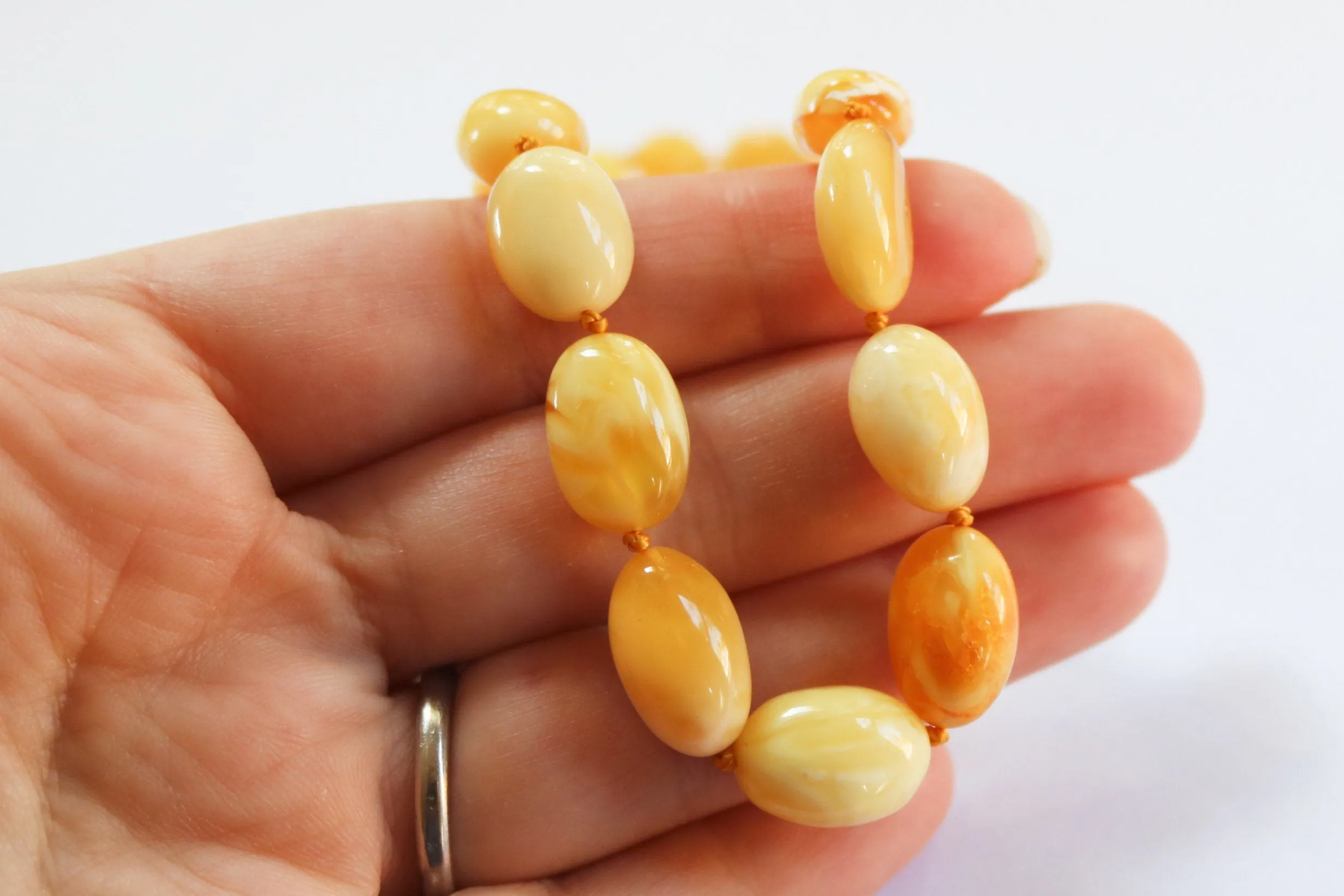 Baltic Amber Necklace Butterscotch Olive Beads Natural Milky Untreated 20" 18.5 gram