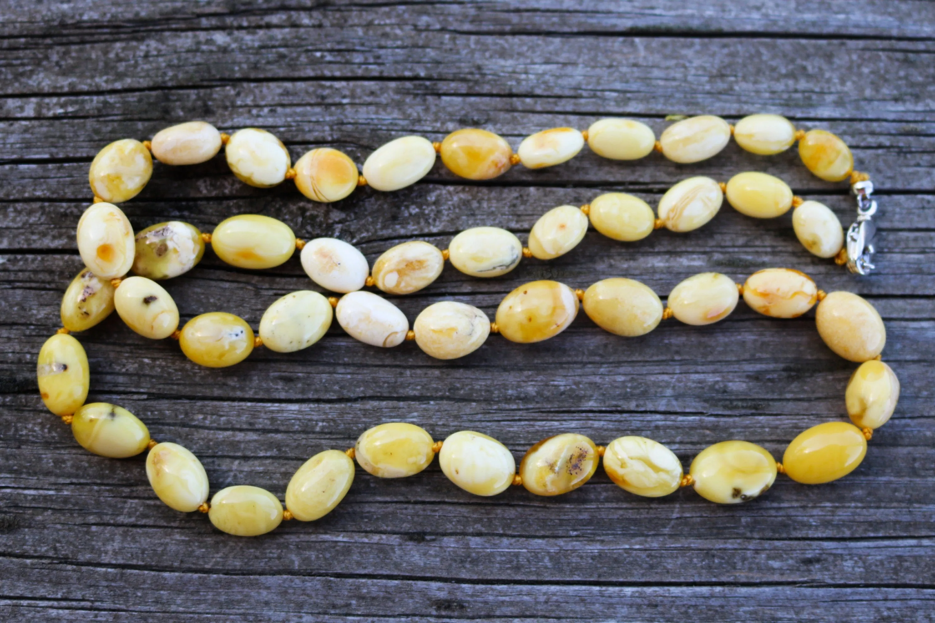 Baltic Amber Necklace Butterscotch Olive Beads Natural Milky Untreated 26" 20.6 gram