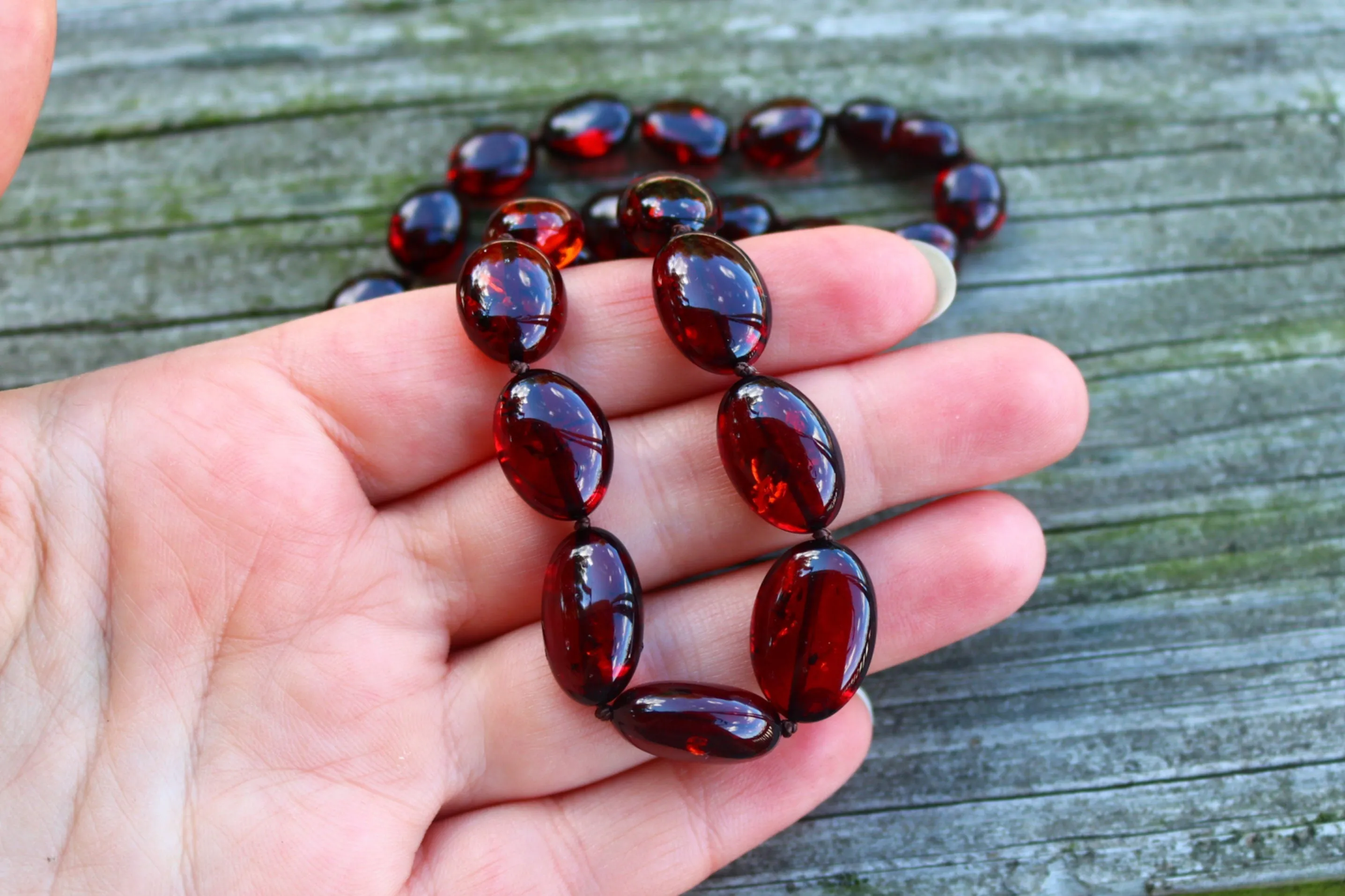 Baltic Amber Necklace Cherry Jewelry Olive Beads Natural Unisex 20" 21.2 gram