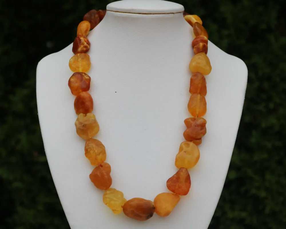 Baltic Amber Necklace Nodules Drops Natural Untreated Caramel Jewelry 19" 42.8 gram