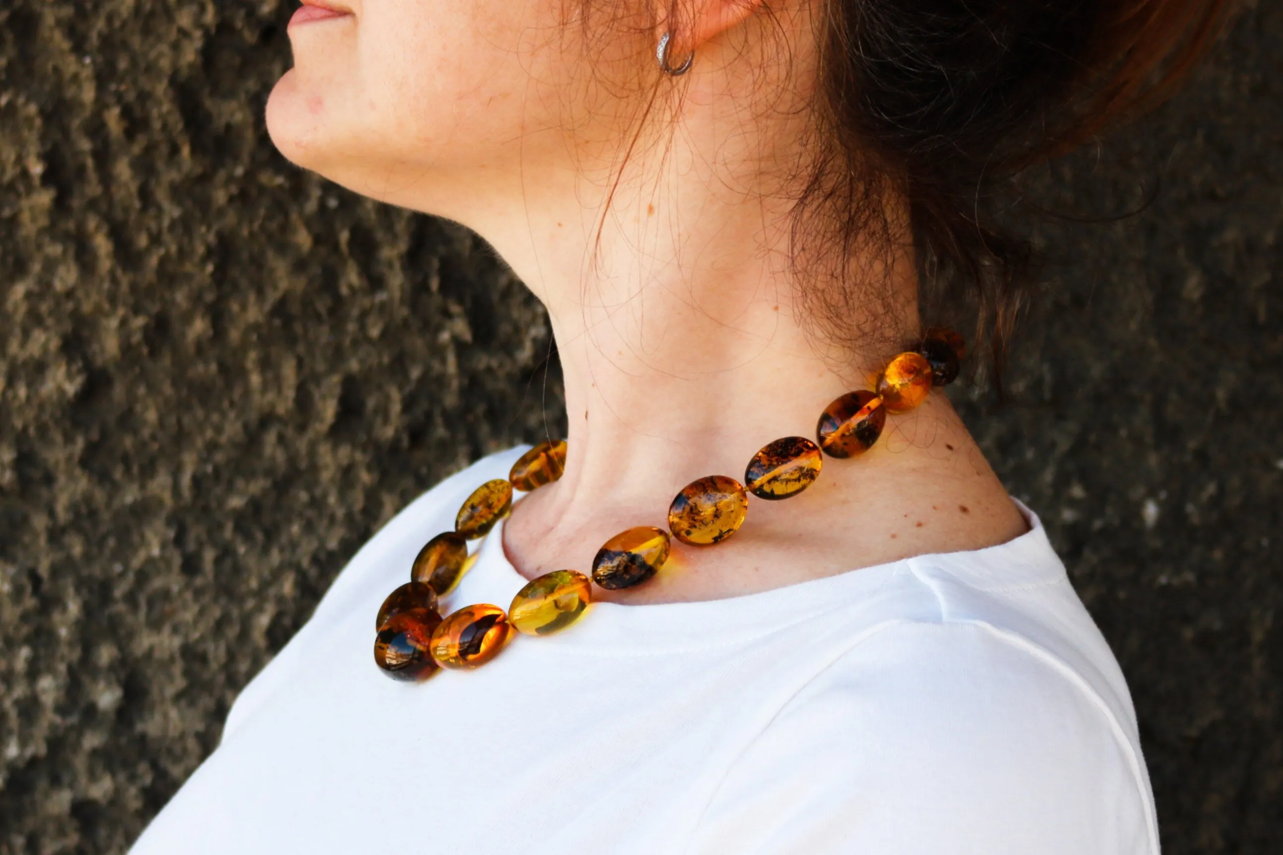 Baltic Amber Necklace with Inclusions Olive Beads Natural Raw Untreated Yellow Jewelry 20″ 65 gram