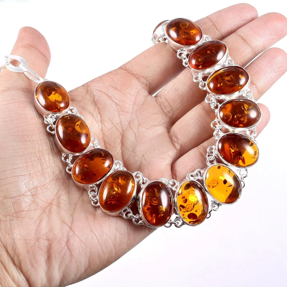 Baltic Amber Rivière Necklace For Women - 925 Sterling Silver Statement Necklace For Women