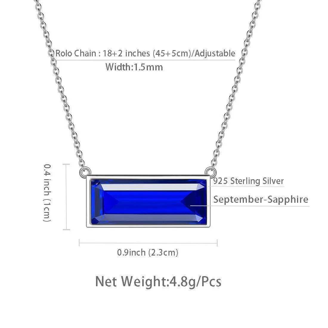 Bar Birthstone September Sapphire Necklace Women Girls Jewelry Birthday Gift Sterling Silver