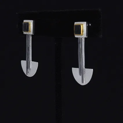 Bauhaus Silver and Black Onyx Earrings