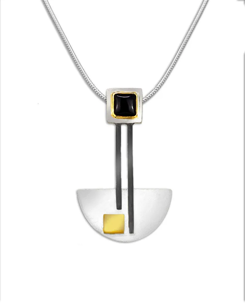 Bauhaus Silver and Black Onyx Pendant