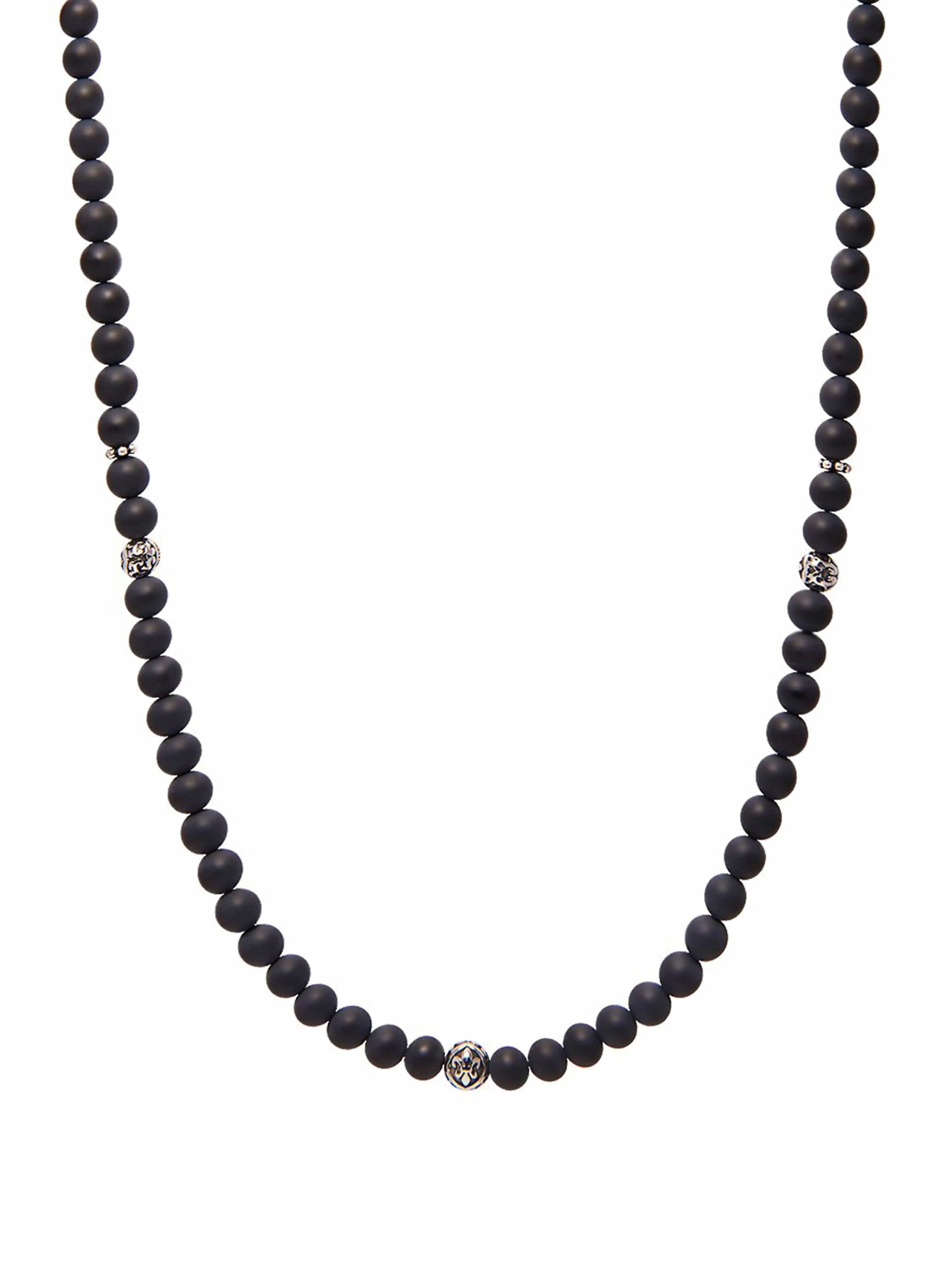 Beaded Necklace with Matte Onyx and Silver