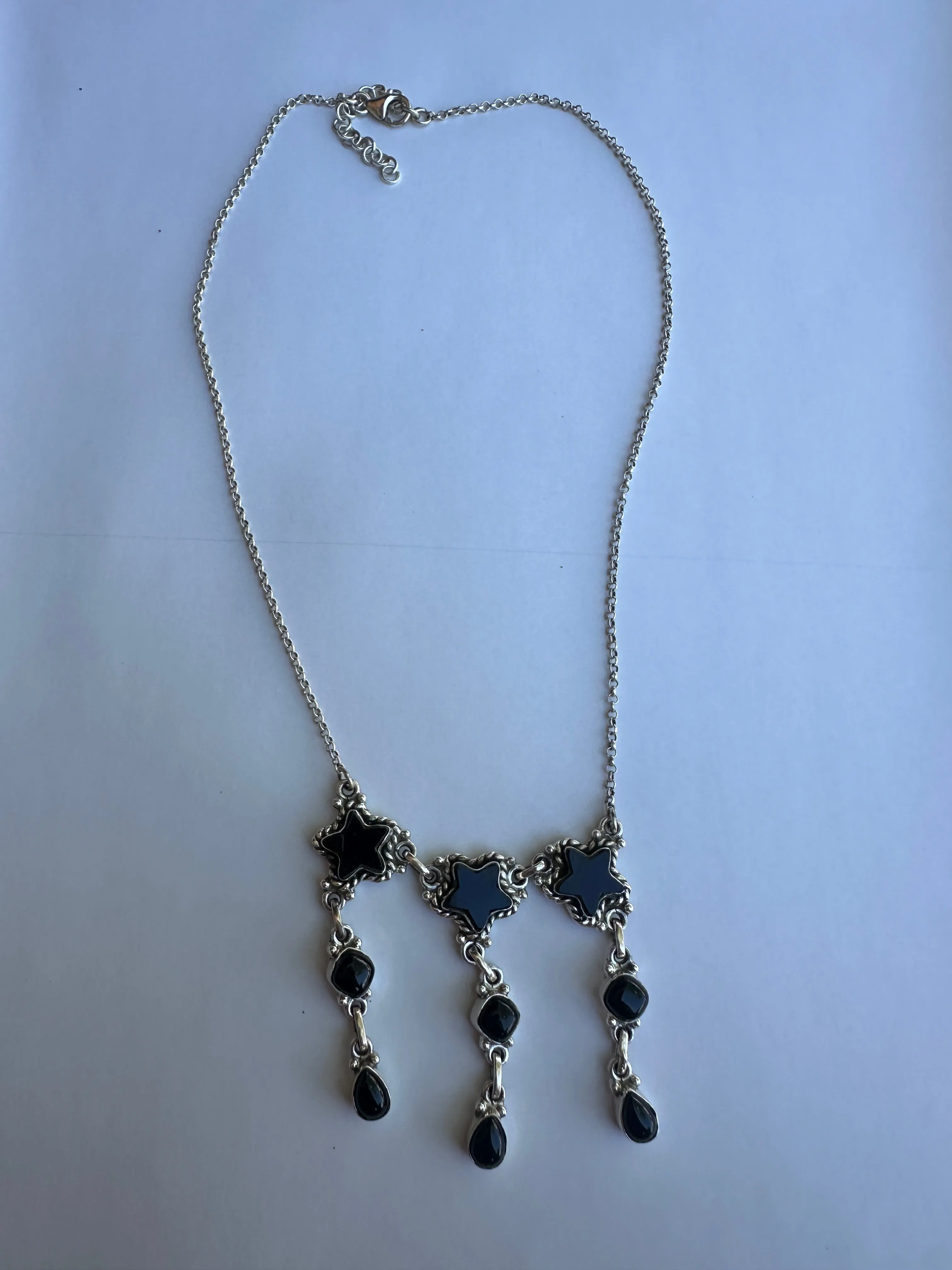 Beautiful Handmade Sterling Silver & Onyx STAR DROP Necklace