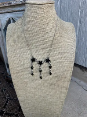 Beautiful Handmade Sterling Silver & Onyx STAR DROP Necklace