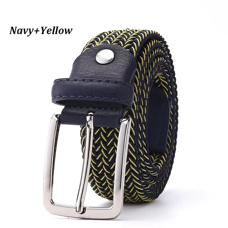 Belt Elastic For Men Leather Top Tip Male Military Tactical Strap Canvas Stretch Braided Waist Belts 1-3/8" Wide Wholesale