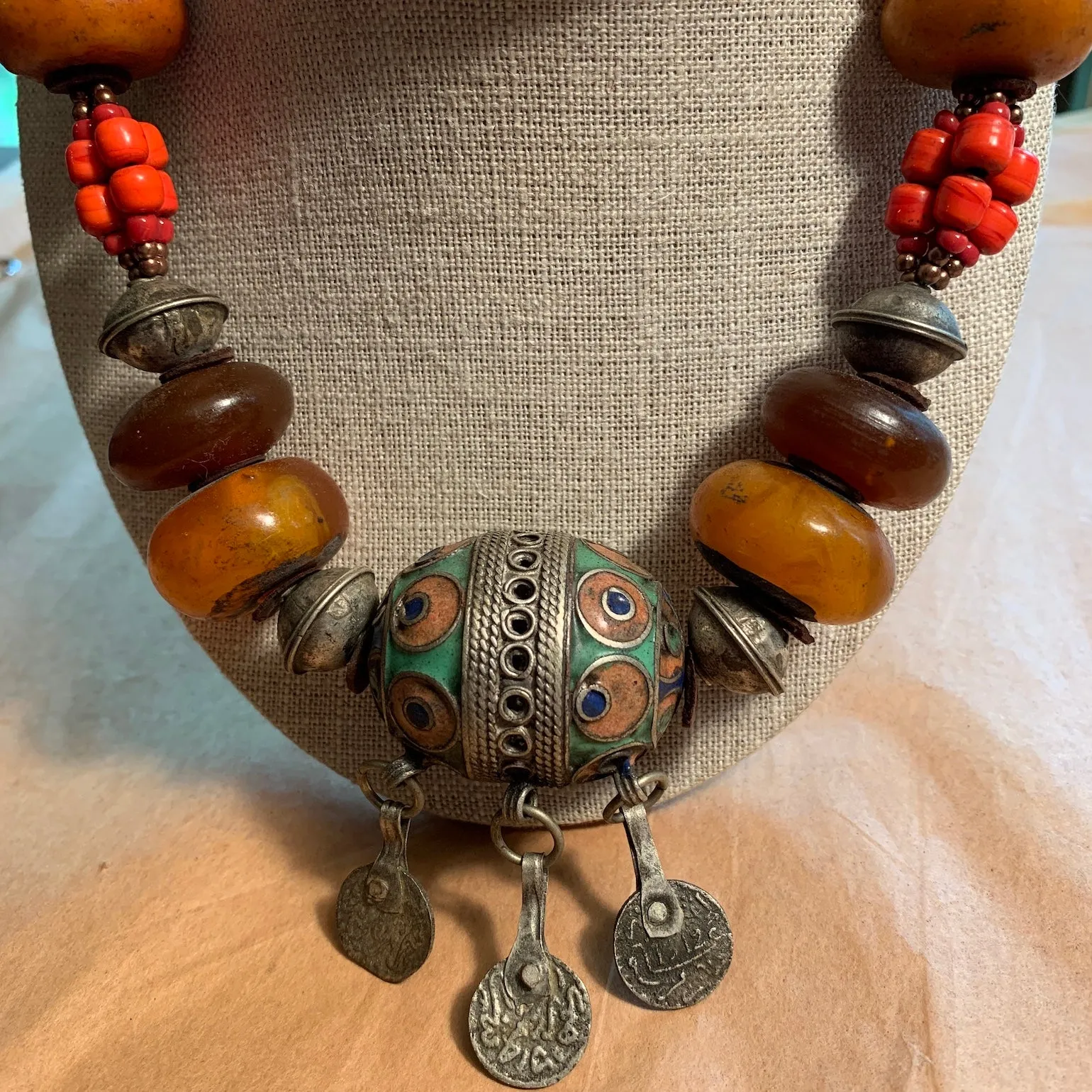 Berber Necklace with Enameled Centerpiece