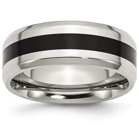 Beveled Edges Black Stripe Stainless Steel Ring