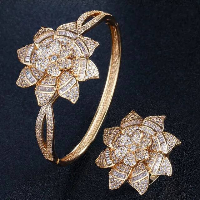 Big Rose Flower Shape Bangle and Ring Sets - Bridal Party Gifts