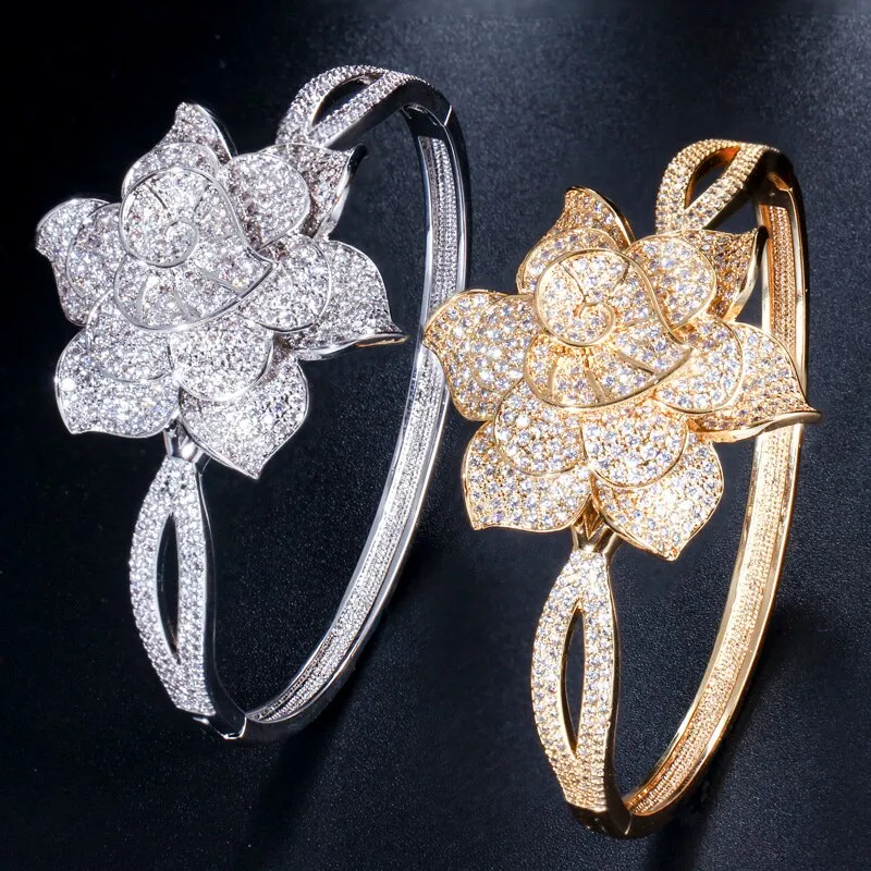 Big Rose Flower Shape Bangle and Ring Sets - Bridal Party Gifts