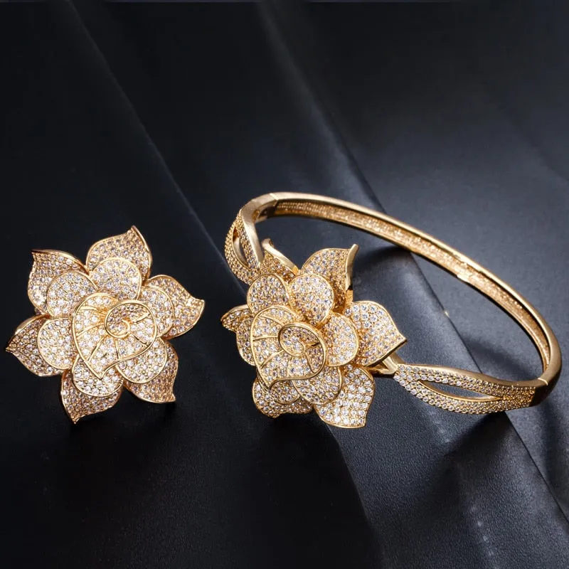 Big Rose Flower Shape Bangle and Ring Sets - Bridal Party Gifts