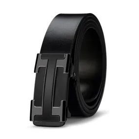 Black Men's Leather Ratchet Belt with Automatic Buckle 黑色男士真皮自動扣皮帶 KCBELT1134