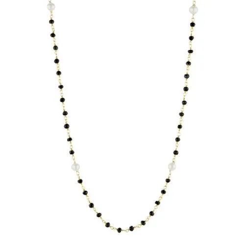 Black Onyx and Pearl Counter Bead Necklace