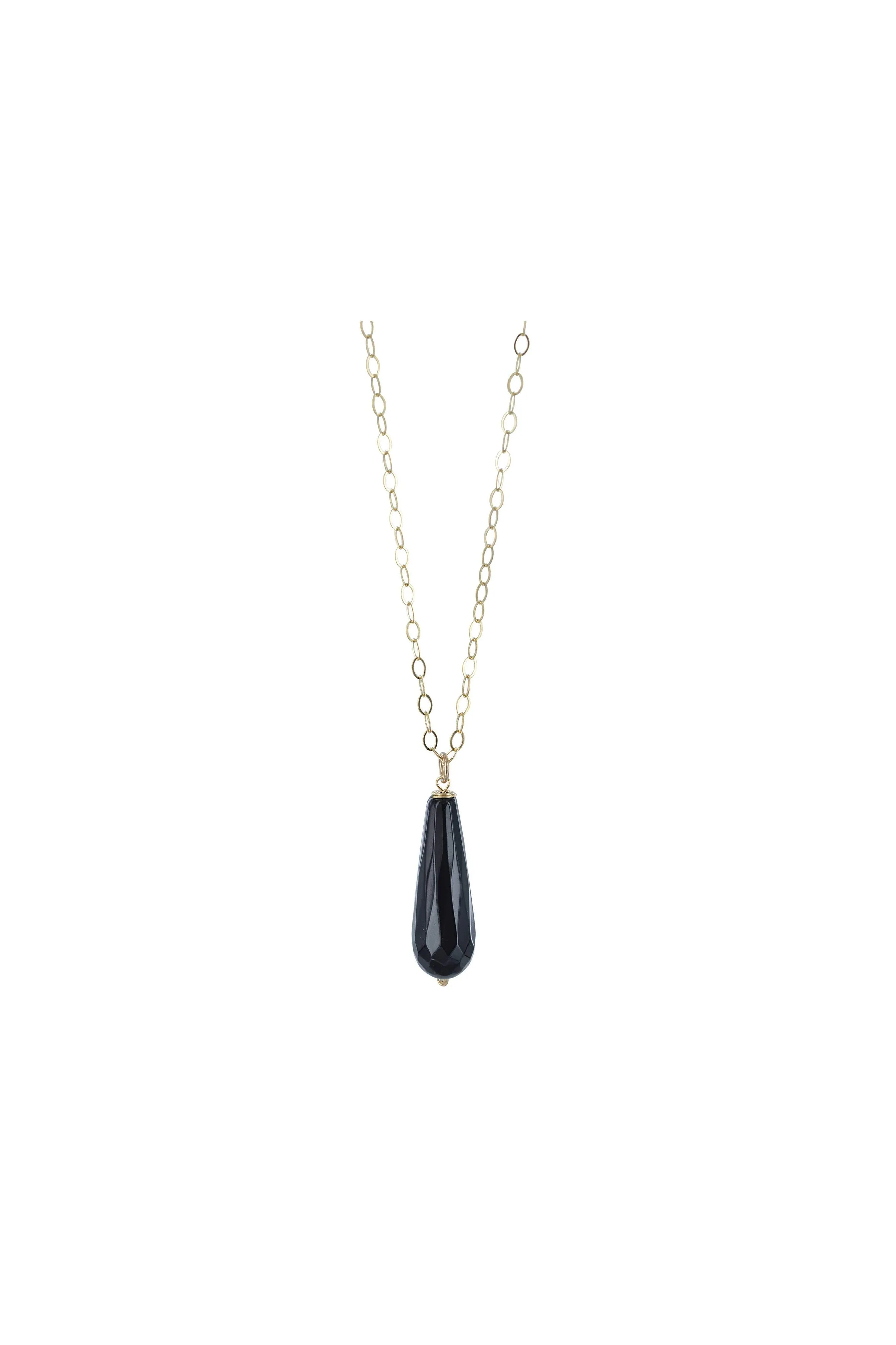 Black Onyx Gold Long Briolette Gold Necklace