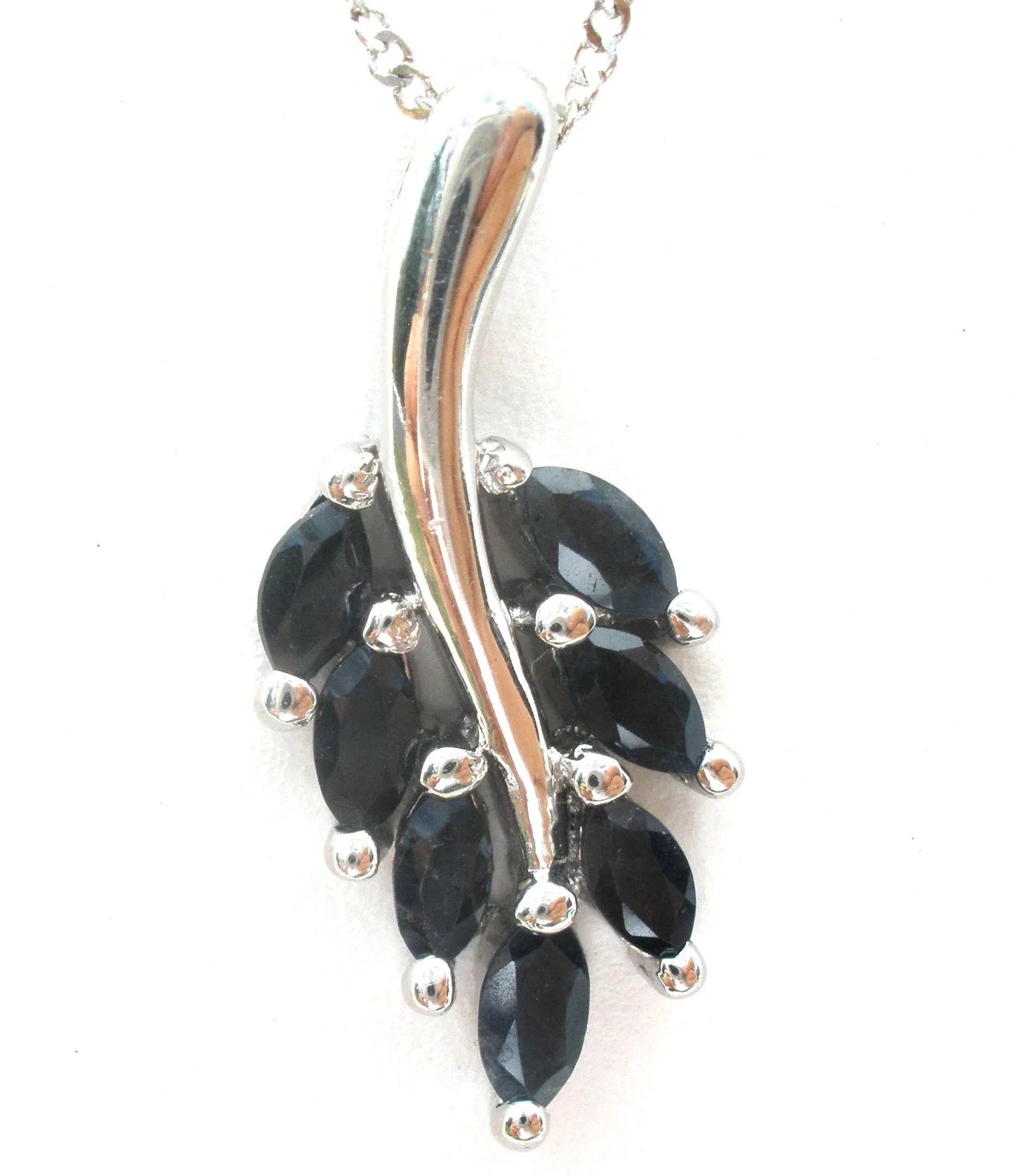 Black Onyx Leaf Necklace Sterling Silver