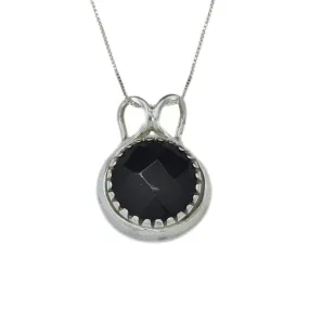 Black Onyx Pendant - Real Onyx Necklace - Round Statement Necklace